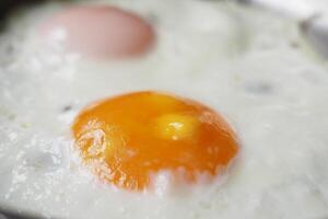 A CloseUp View of Fried Eggs Cooking in a Pan, Perfect for Breakfast photo