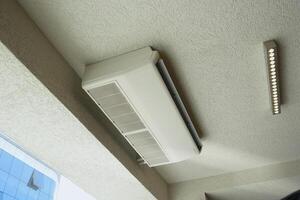 Installation of a modern ceiling air conditioner within the office space photo