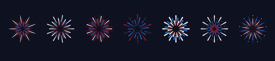 Exploding festival fireworks set. Design elements for holiday banner, poster, flyer, greeting card. illustration vector