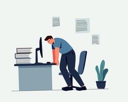 man working at desk with stacks of papers vector