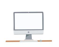 computer monitor on desk with mouse and keyboard vector