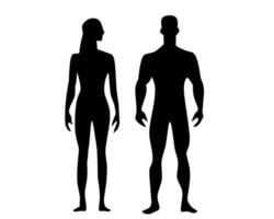 silhouette of man and woman standing in front of each other vector