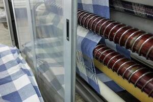 production of woolen blankets, weaving machine photo