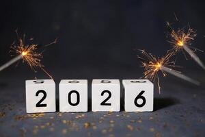 2026 new year numbers with sparklers and confetti photo