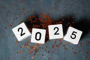 2025 New Year wooden cubes top view photo