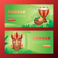 Gradient jungle horizontal banner template set collection with mask and drum vector