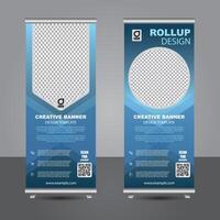 Blue color themed roll up banner, x banner design with easy image replacement and fully editable vector