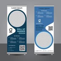 Blue Theme Roll Up Banner Design easy image replacement vector