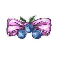 A blueberry with a bow on a pink ribbon vector