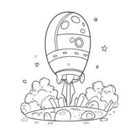 A coloring page with a rocket flying over the moon vector