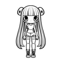 A coloring page with a girl in shorts and a hat vector