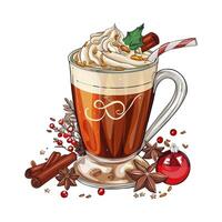 Hot chocolate with whipped cream and cinnamon on a white background vector