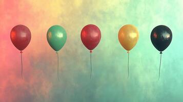 Four different colored balloons are floating in the air photo
