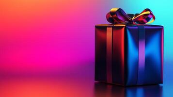 gift box with glowing neon light effect photo