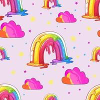 A seamless pattern with rainbows and clouds vector