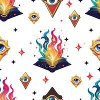 A seamless pattern with a book, eye and fire vector