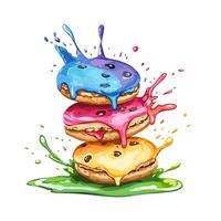 Colorful doughnuts with splashes of paint on a white background vector