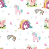 A seamless pattern with unicorns and rainbows vector