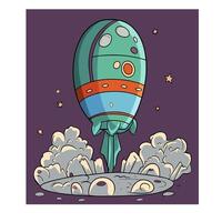 Cartoon rocket flying over the moon vector