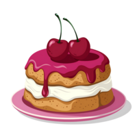 Delicious Cake with Cherries and Creamy Frosting isolated on transparent background png