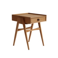Elegant Mid Century Modern Wooden Side Table with Drawer isolated on transparent background png