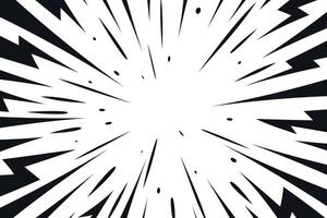 Black comic style lightning explosion background. Radial speed lines backdrop vector