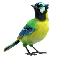 Perched Green Finch with vibrant lime and yellow feathers isolated on transparent background png