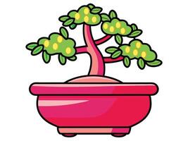 Bonsai lemon tree in vibrant pot on white background vector
