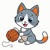 Playful kitten enjoying yarn on a white background vector