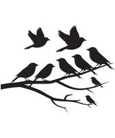 Black Geese and Crane Silhouettes in Dynamic V Formation vector