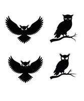 Black Owl Silhouettes Set in Varied Poses on Dark Background vector