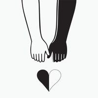 Black and white hands holding a split heart symbol vector