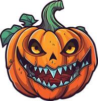 Unique pumpkin head design with sharp teeth and intense expression vector
