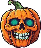Creative pumpkin head design featuring a skull and vivid colors vector