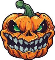 Unique pumpkin head design with sharp teeth and glowing eyes vector