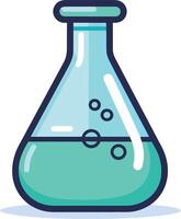 Colorful science flask filled with liquid and bubbles vector
