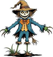 Scarecrow character in a whimsical costume posing cheerfully vector