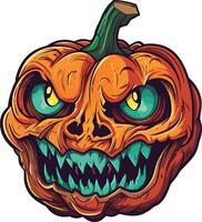 Scary pumpkin head with fierce expression and sharp teeth vector