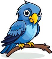 Colorful cartoon bird perched on a branch in a simple style vector