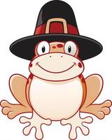 Happy playful frog wearing a pilgrim hat in a colorful setting vector