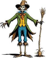 Scarecrow character in a colorful costume ready for Halloween festival vector