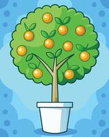 Orange tree in a pot on a white background with vibrant colors vector