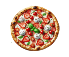 Delicious pizza with mozzarella and cherry tomatoes isolated on transparent background png