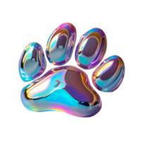 3D chrome element in Y2K style, isolated background, liquid holographic metal. Colorful paw print with a metallic shine, different colors, vibrant. png