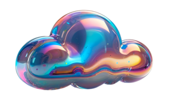 3D chrome holographic element in Y2K style, isolated background, liquid metal. Colorful cloud with a rainbow effect floating in the air, made of glass. png