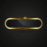 A horizontal design with a glossy black core surrounded by a shiny gold oval-shaped frame. A sparkling highlight at the top center adds a luxurious touch. vector