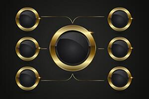 Luxury infographic chart of Buttons Design, The elegant button chart, structure with a deep black core and a polished gold border. vector