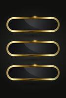 Three horizontal design with a glossy black core surrounded by a shiny gold oval-shaped frame. set of three sparkling highlight at the top center adds a luxurious touch. vector