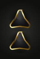 Elegant Badge Design, two modern, triangular badge with a reflective black surface enclosed by a glowing golden frame. The light sparkle at the top exudes sophistication vector