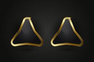 A unique triangular button with rounded edges, featuring a sleek black interior and a polished gold outline accented with a sparkling highlight vector
